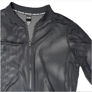 Victoria's Secret Sport Black Mesh Bomber Workout Jacket Zip Up Breathable Sz L